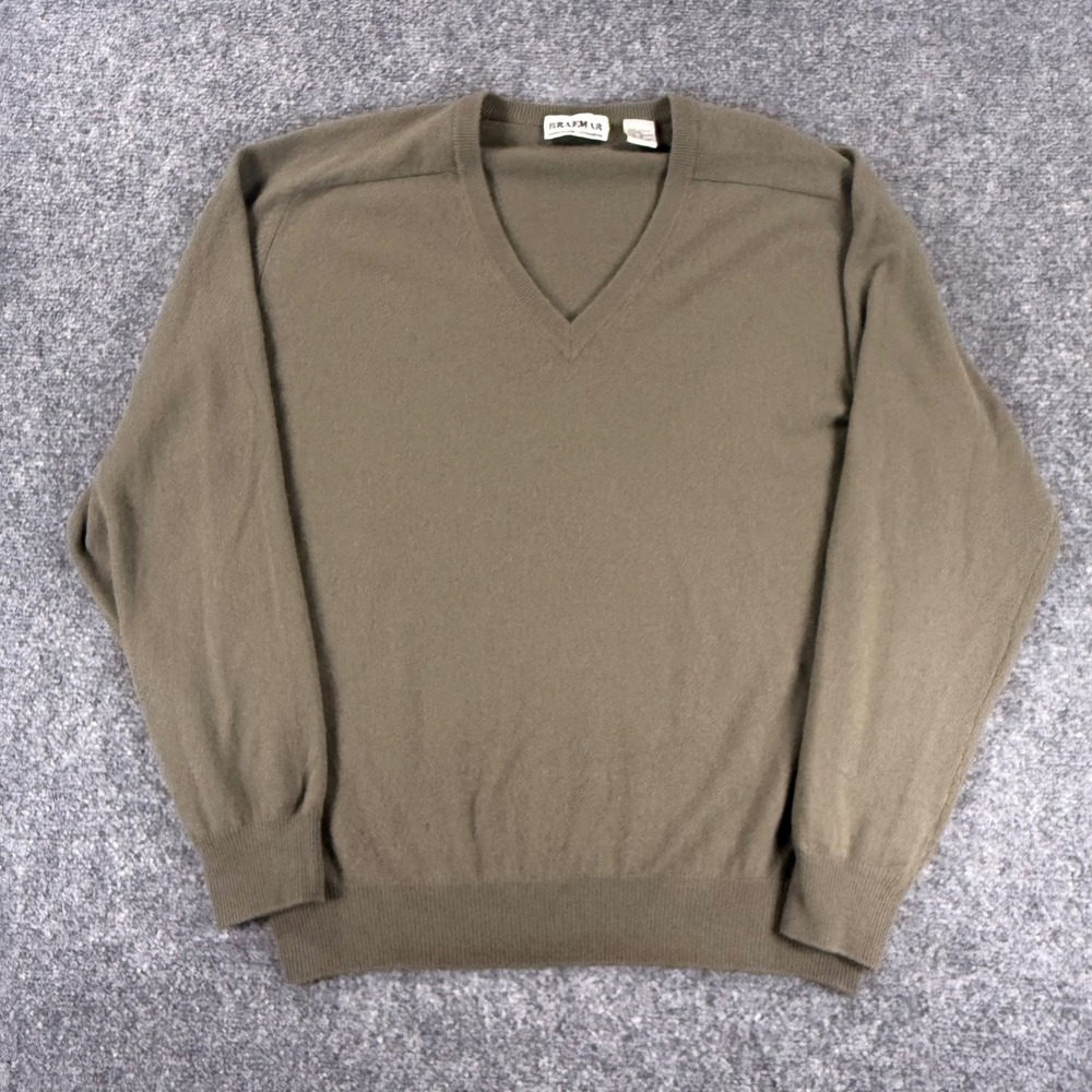 Braemar V-Neck Cashmere Sweater Men's Medium Olive Green Long Sleeve Pullover